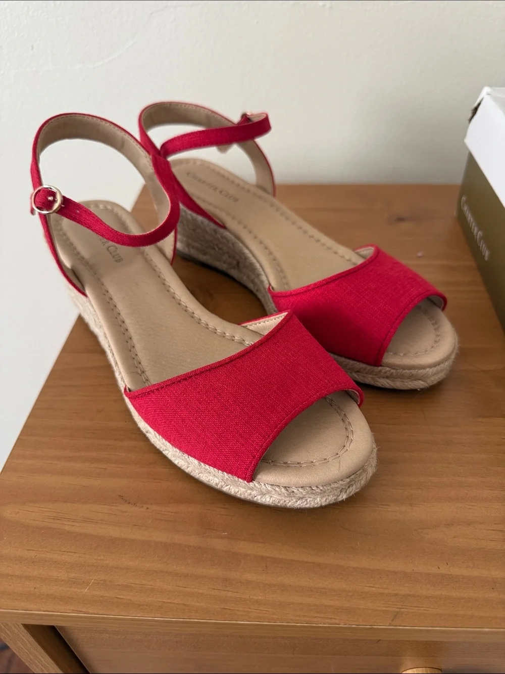 Charter Club Red Canvas Espadrille Wedge Sandals with Ankle Strap